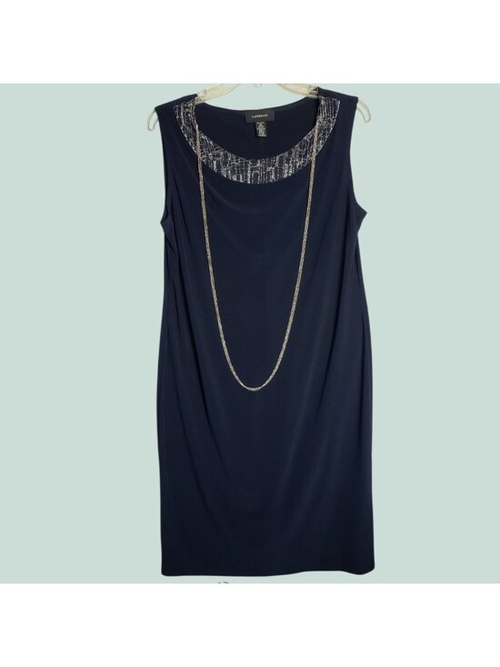 R&M Richards Sleeveless Dress W Metallic Embelishment Neckline Navy Blue Size 10 - Picture 3 of 13
